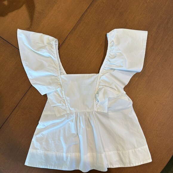 (SOLD) GANNI White Ruffle Poplin Tank Top Blouse, White, Size 34 (XS, US 0) - Picture 2 of 5